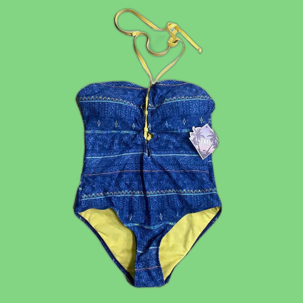 YMI Swim Bathing Wear‎ Padded Size Juniors Medium Sexy Back New Blue Green One